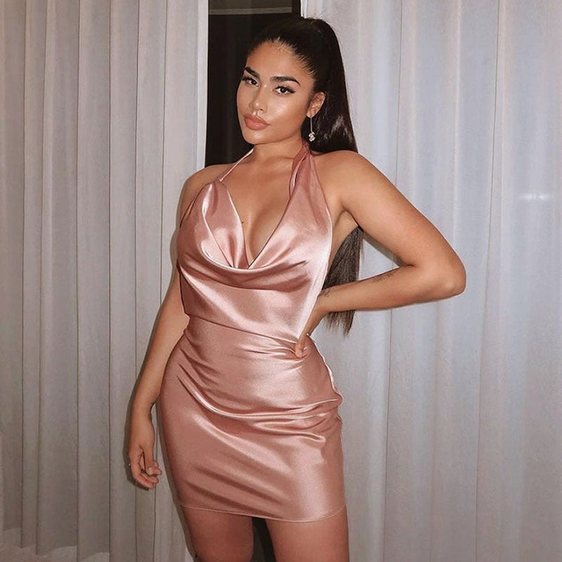 Neck Backless Mini Sleeveless Summer Party Dress