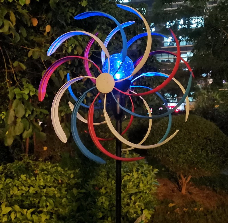 Solar Glass Ball LED Light Wrought Iron Windmill