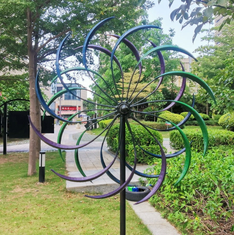 Outdoor Garden Crafts Double-layer Rotating Plug-in Iron Windmill - One Red Hill