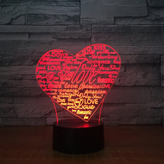 Creative 3D Graffiti Love Smart Remote Control Night Light - One Red Hill