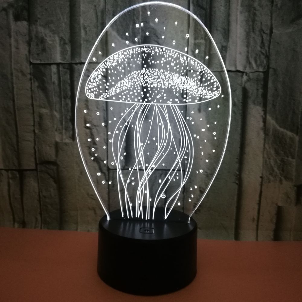 New jellyfish 3D night light remote control 3D light colorful touch led visual light gift atmosphere 3D table light - One Red Hill