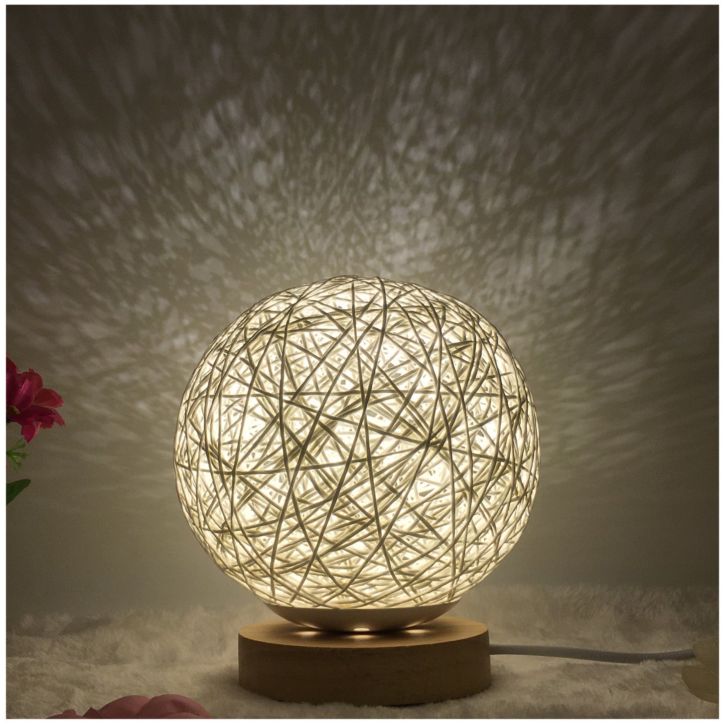 Hot Selling Creative Linen Table Lamp Novel and Unique LED Intelligent USB7 Color RGB16 Color Remote Control Rattan Ball Lamp - One Red Hill