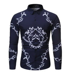 New Mens Long Sleeve Shirts Slim Fit Casual Shirt For Men Flower Shirt - One Red Hill