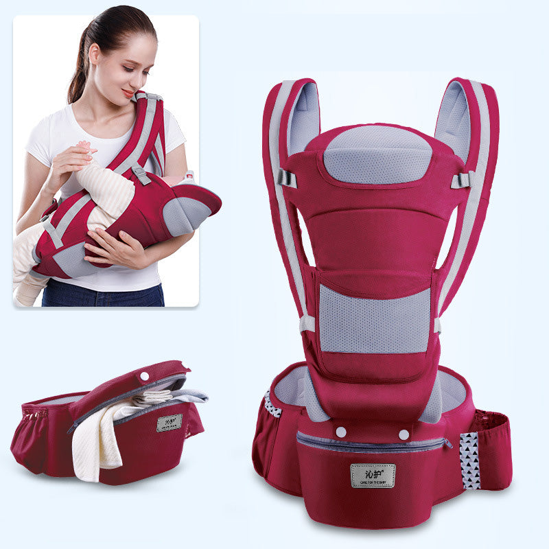 Ergonomic Baby Carrier Infant Baby Hipseat Carrier 3 In 1 Front Facing Ergonomic Kangaroo Baby Wrap Sling - One Red Hill