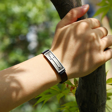 Cross Christian Belt Cowhide Bracelet - One Red Hill