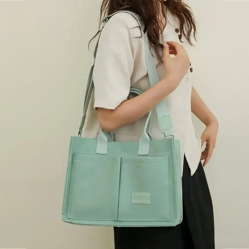 Casual Daily Canvas Tote Shoulder Bags Women Mommy Bag Large Capacity Messenger Multi Pocket Crossbody Chic Reusable Hand Bag - One Red Hill