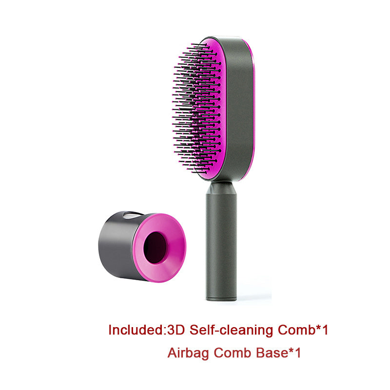 Self Cleaning Hair Brush For Women One-key Cleaning Hair Loss Airbag Massage Scalp Comb Anti-Static Hairbrush - One Red Hill