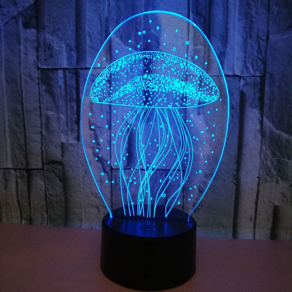 New jellyfish 3D night light remote control 3D light colorful touch led visual light gift atmosphere 3D table light - One Red Hill
