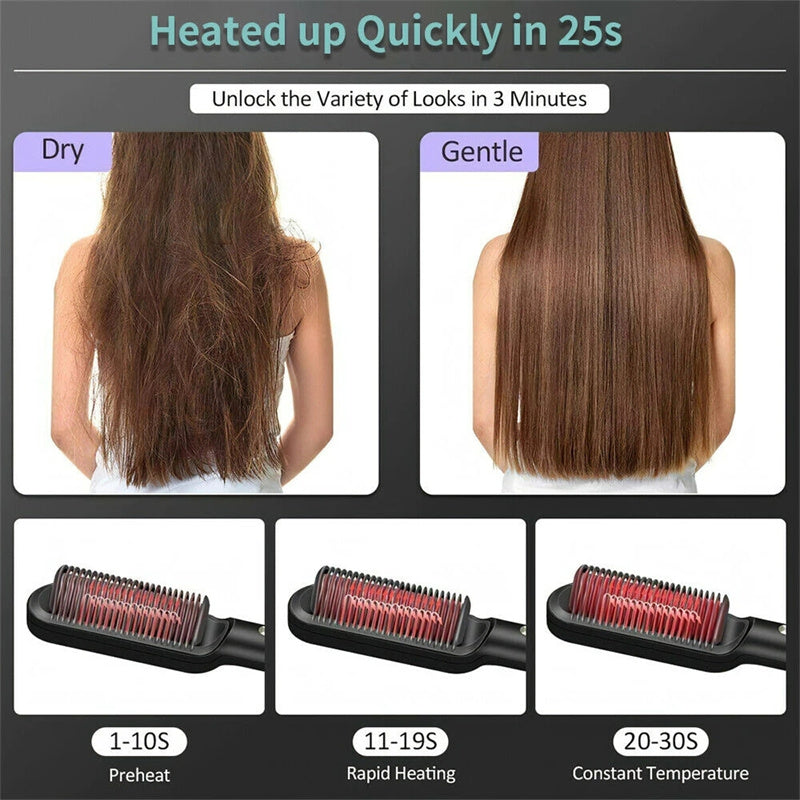 New 2 In 1 Hair Straightener Hot Comb Negative Ion Curling Tong Dual-purpose Electric Hair Brush - One Red Hill