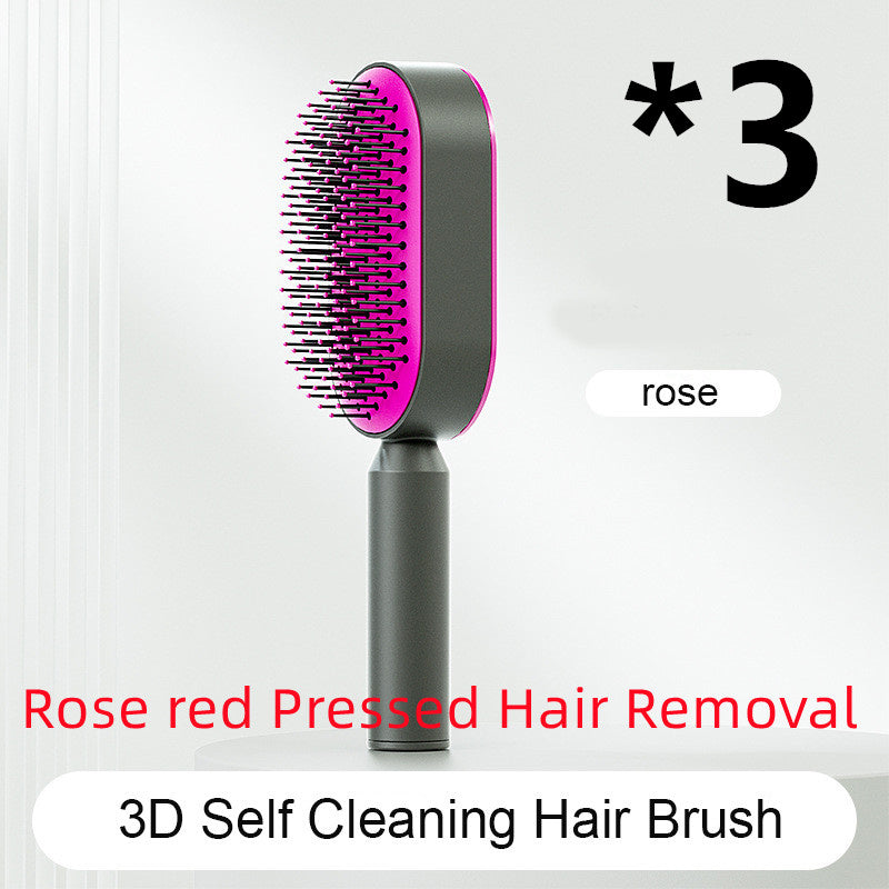 Self Cleaning Hair Brush For Women One-key Cleaning Hair Loss Airbag Massage Scalp Comb Anti-Static Hairbrush - One Red Hill