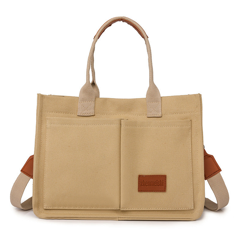 Casual Daily Canvas Tote Shoulder Bags Women Mommy Bag Large Capacity Messenger Multi Pocket Crossbody Chic Reusable Hand Bag - One Red Hill