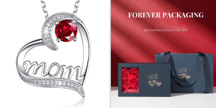 MOM Heart Claw Necklace with Zircon - One Red Hill