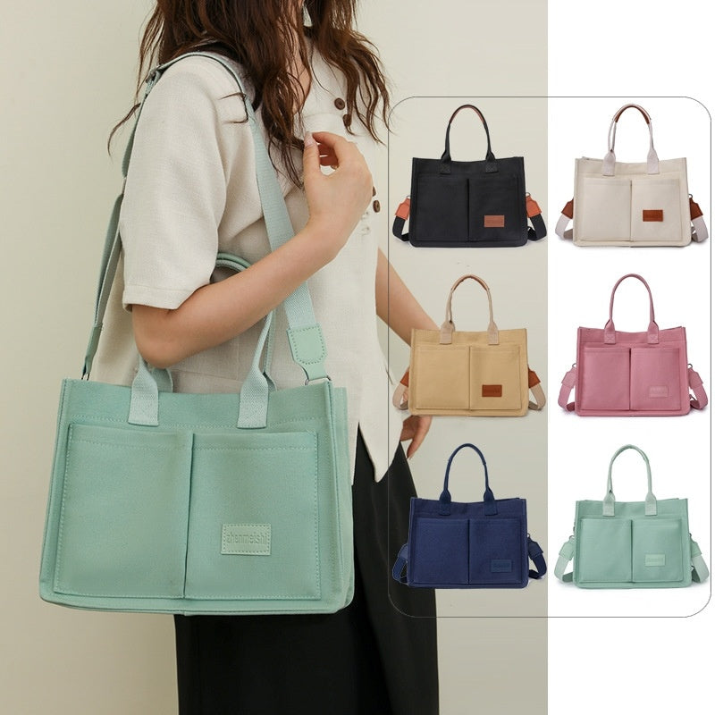 Casual Daily Canvas Tote Shoulder Bags Women Mommy Bag Large Capacity Messenger Multi Pocket Crossbody Chic Reusable Hand Bag - One Red Hill