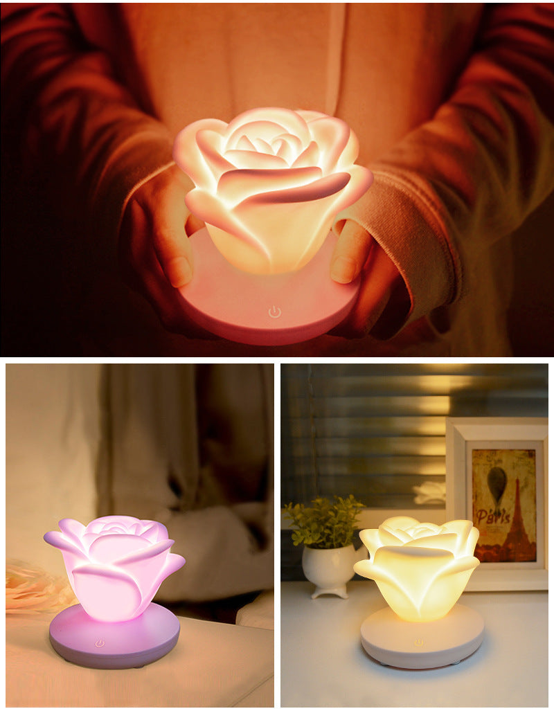 4 Colors Romantic Rose-shape Three Lighting Level Dimming Touch Night Light Valentine's Day Night Light - One Red Hill