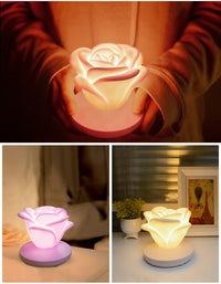 4 Colors Romantic Rose-shape Three Lighting Level Dimming Touch Night Light Valentine's Day Night Light - One Red Hill