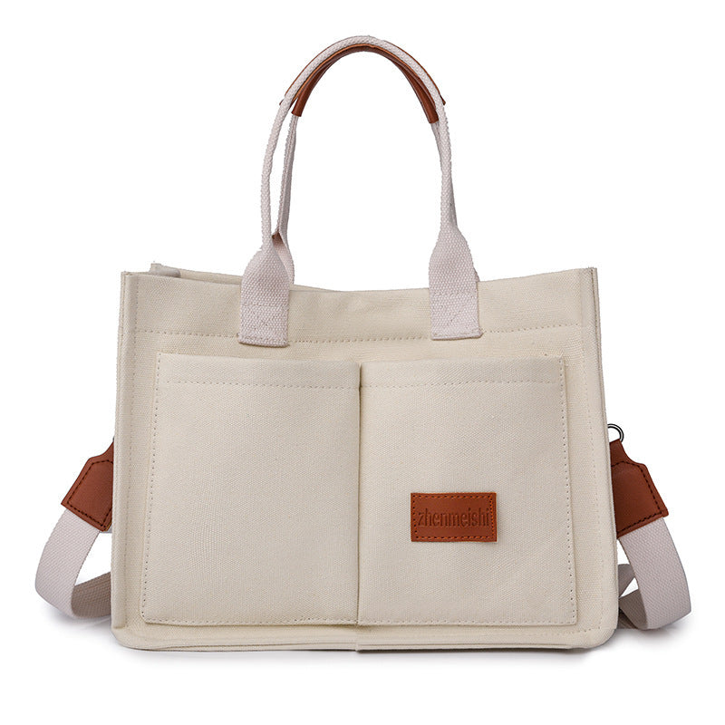 Casual Daily Canvas Tote Shoulder Bags Women Mommy Bag Large Capacity Messenger Multi Pocket Crossbody Chic Reusable Hand Bag - One Red Hill