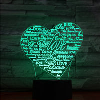Creative 3D Graffiti Love Smart Remote Control Night Light - One Red Hill