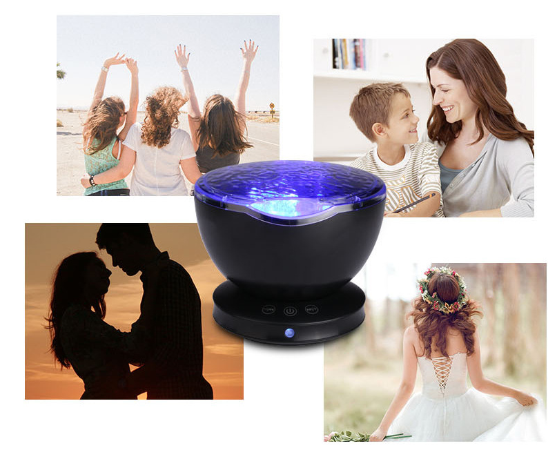Ocean Wave Projector LED Night Light Remote Control TF Cards Music Player Speaker Aurora Projection - One Red Hill