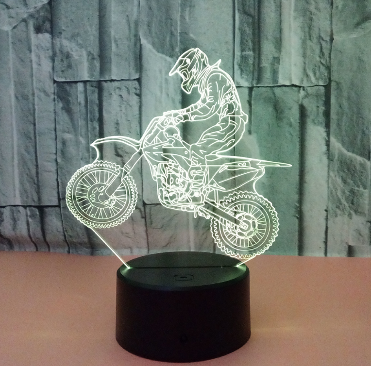 New style motorcycle 3D lamp seven color visual stereoscopic lamp LED gradual change touch remote control visual lamp 3D desk lamp