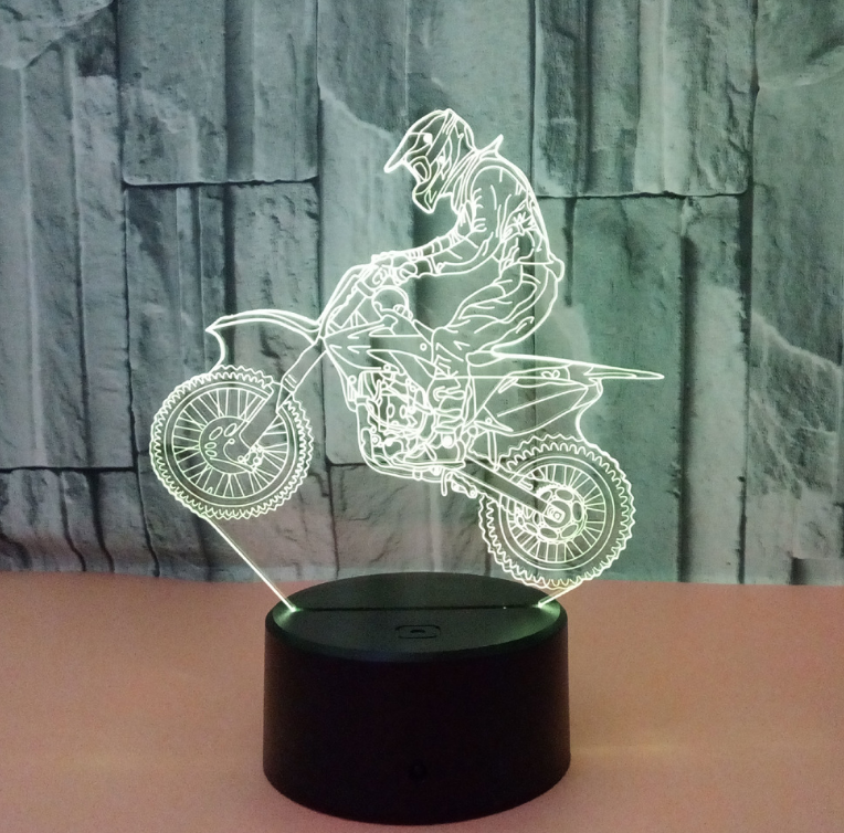 New style motorcycle 3D lamp seven color visual stereoscopic lamp LED gradual change touch remote control visual lamp 3D desk lamp - One Red Hill