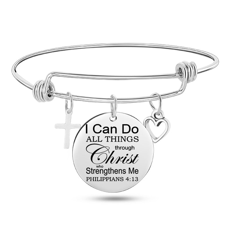 Jesus Christian Bible Scripture Stainless Steel Bangle Bracelet - One Red Hill