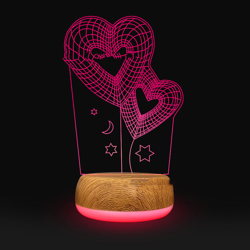 3D Lamp Wood Grain Bottom Glow Colorful Touch Remote Control - One Red Hill