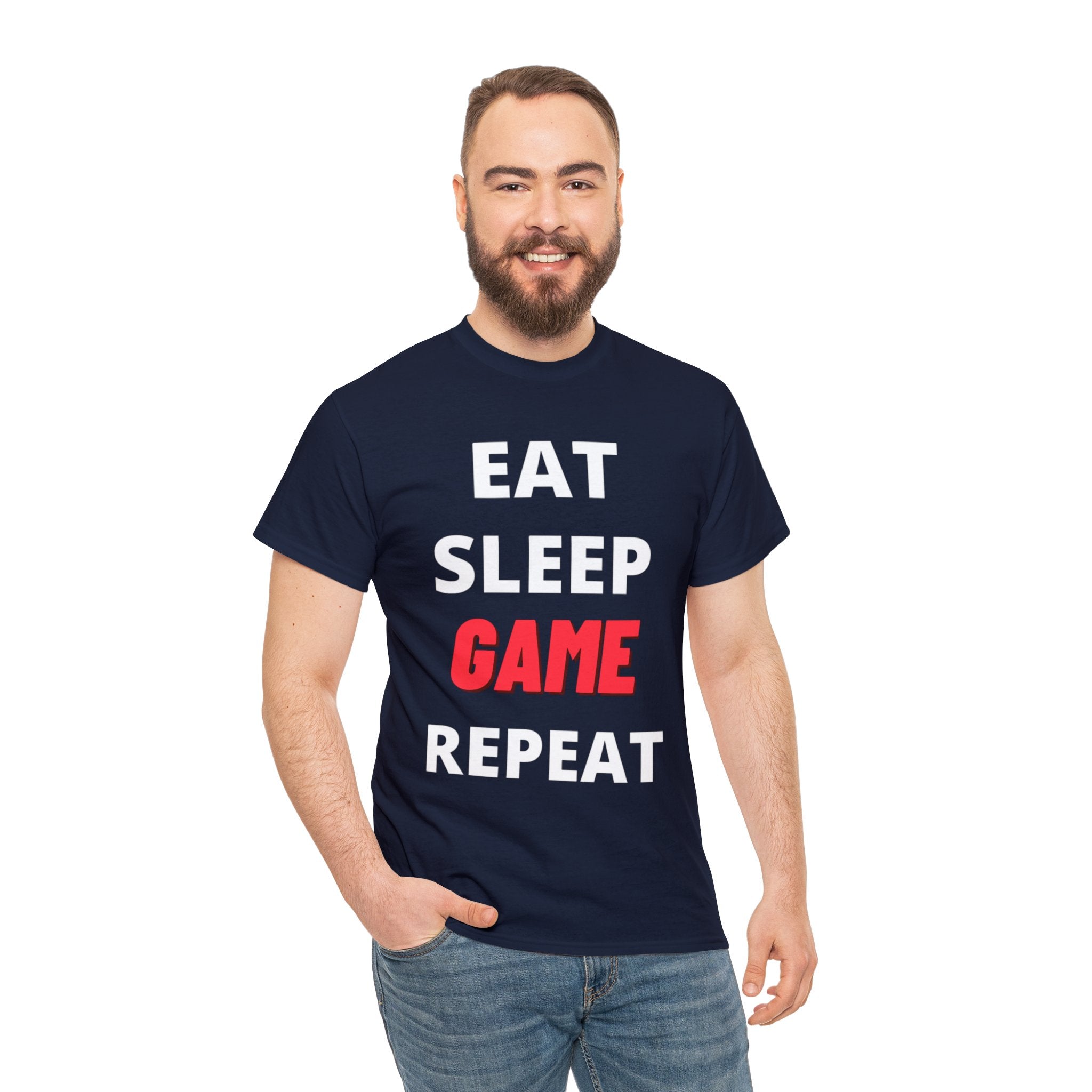 Eat - Sleep - GAME - Repeat.    Unisex Heavy Cotton Tee T-Shirt - One Red Hill