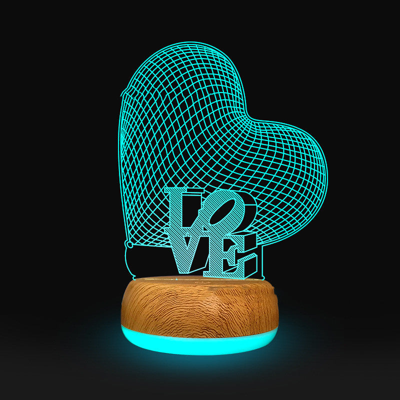 3D Lamp Wood Grain Bottom Glow Colorful Touch Remote Control - One Red Hill