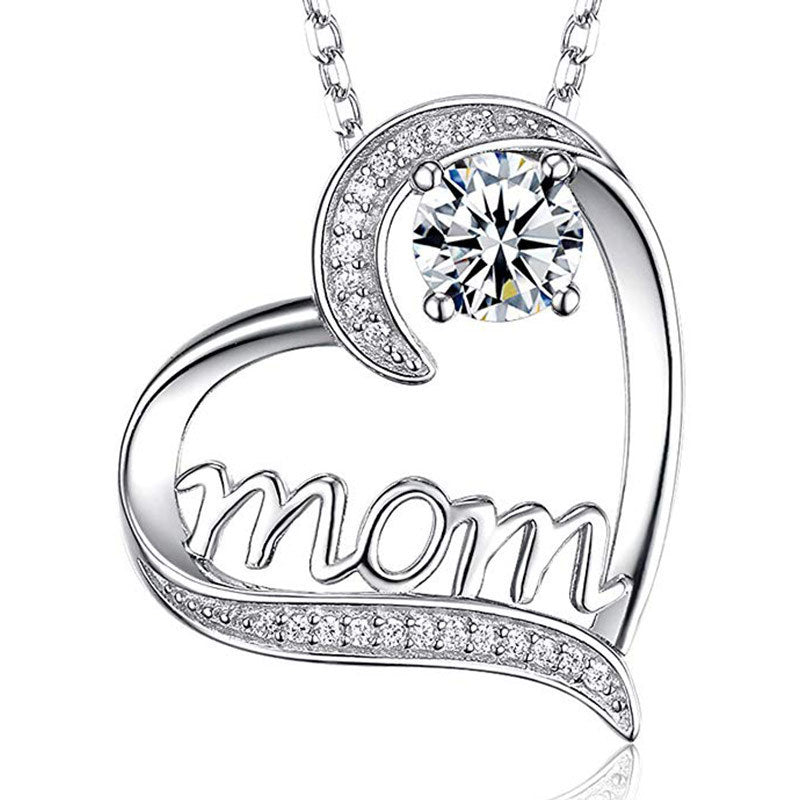 MOM Heart Claw Necklace with Zircon - One Red Hill