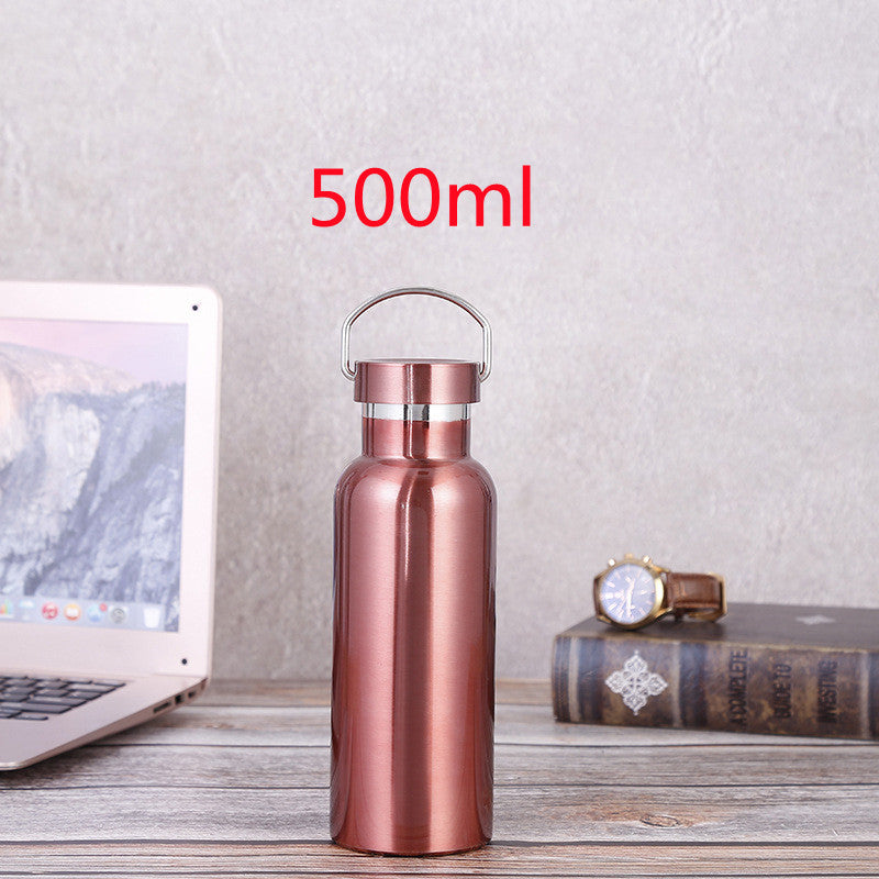 Large-capacity Sports Bottle With All-steel Lid 304 Rose Gold Stainless Steel Vacuum Flask