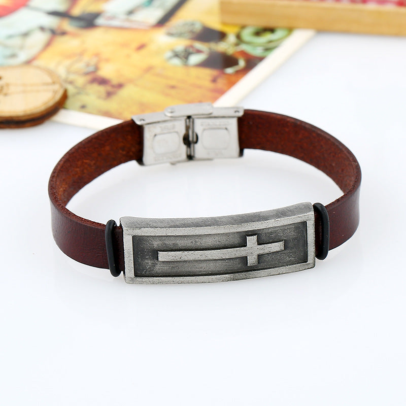 Cross Christian Belt Cowhide Bracelet