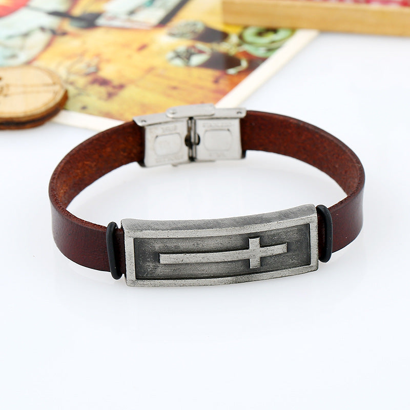 Cross Christian Belt Cowhide Bracelet - One Red Hill