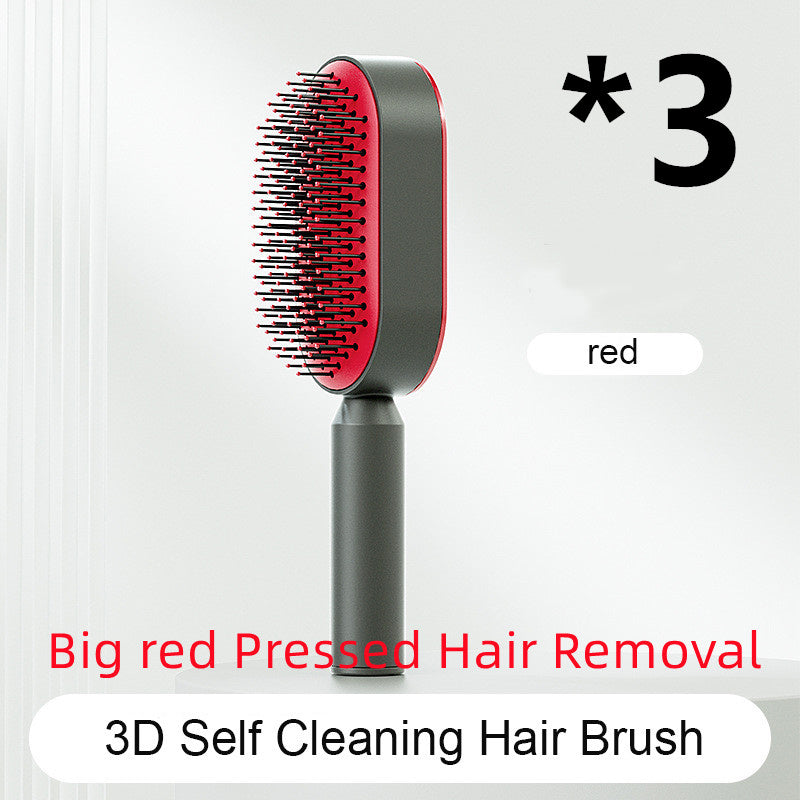 Self Cleaning Hair Brush For Women One-key Cleaning Hair Loss Airbag Massage Scalp Comb Anti-Static Hairbrush - One Red Hill