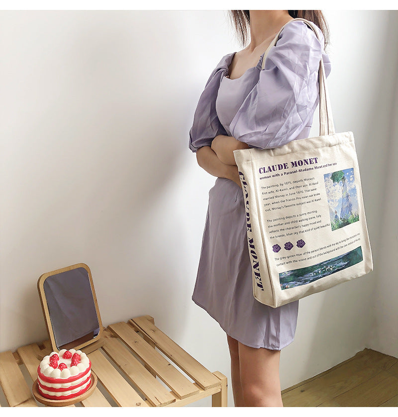 Art And Art Oil Painting Leisure All-match Large-capacity One-shoulder Canvas Bag - One Red Hill