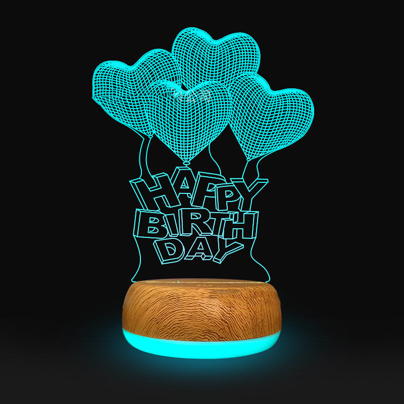 3D Lamp Wood Grain Bottom Glow Colorful Touch Remote Control - One Red Hill