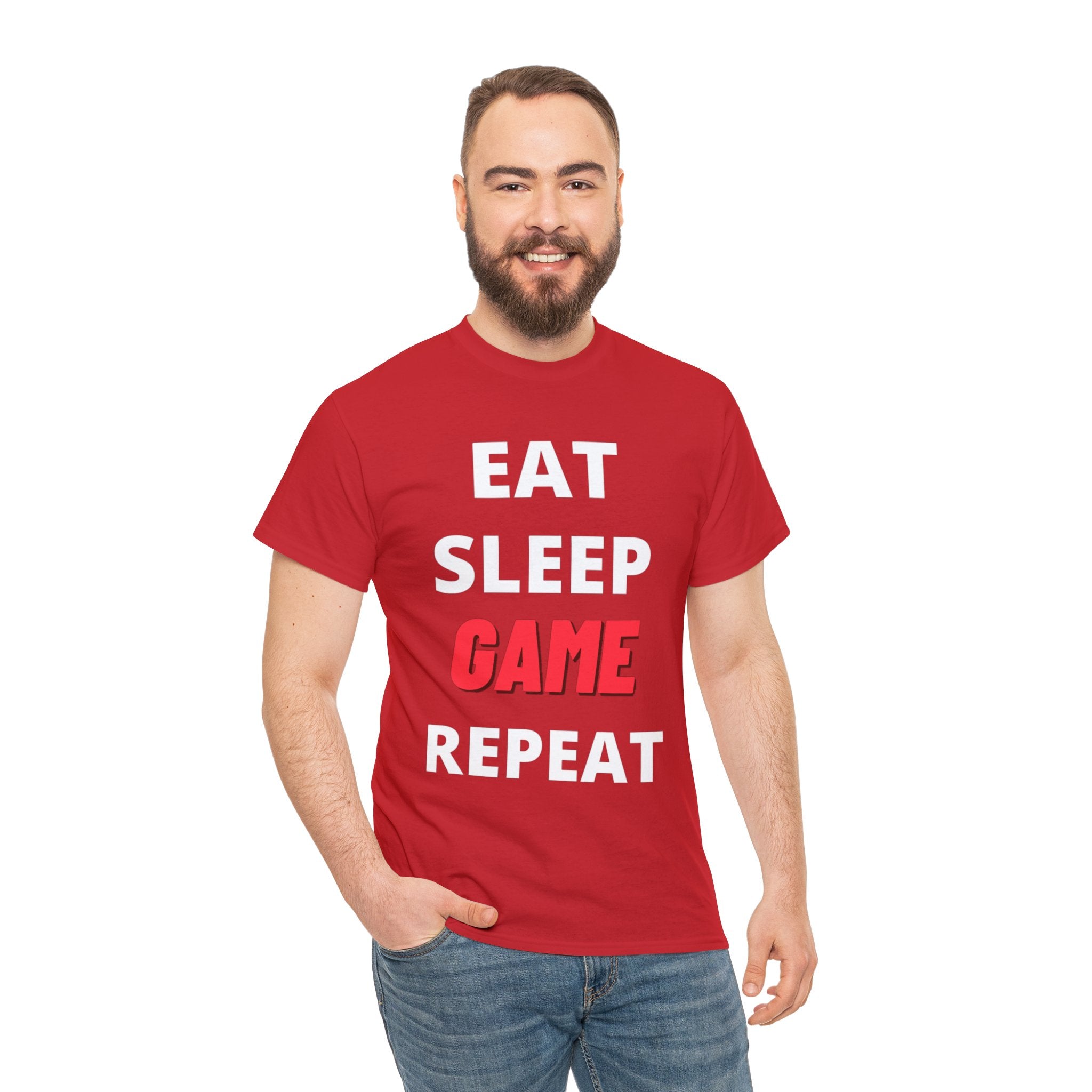 Eat - Sleep - GAME - Repeat.    Unisex Heavy Cotton Tee T-Shirt - One Red Hill