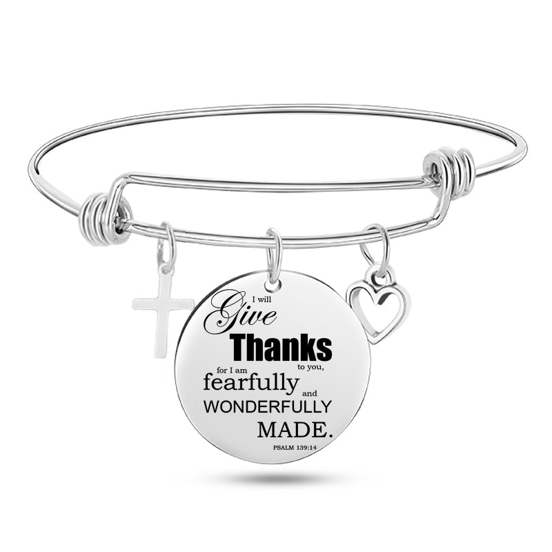 Jesus Christian Bible Scripture Stainless Steel Bangle Bracelet - One Red Hill