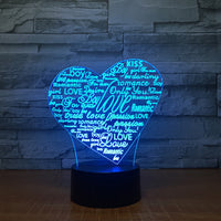 Creative 3D Graffiti Love Smart Remote Control Night Light - One Red Hill