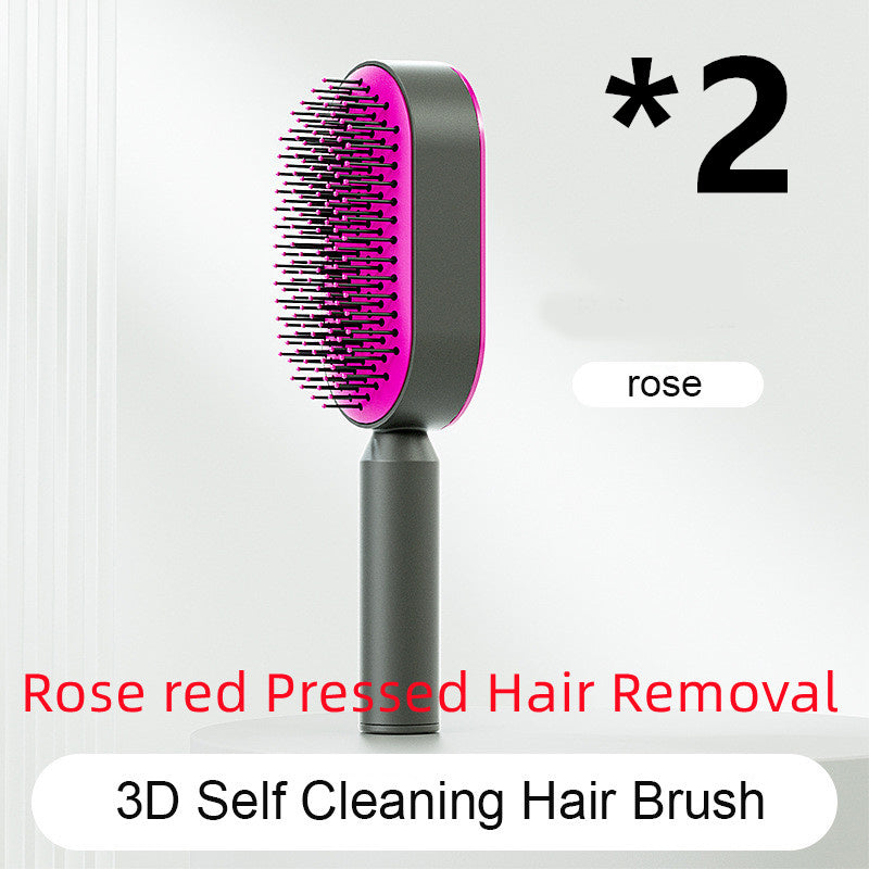 Self Cleaning Hair Brush For Women One-key Cleaning Hair Loss Airbag Massage Scalp Comb Anti-Static Hairbrush - One Red Hill