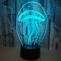 New jellyfish 3D night light remote control 3D light colorful touch led visual light gift atmosphere 3D table light - One Red Hill
