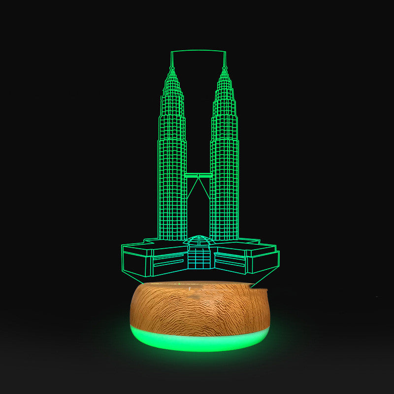 3D Lamp Wood Grain Bottom Glow Colorful Touch Remote Control - One Red Hill