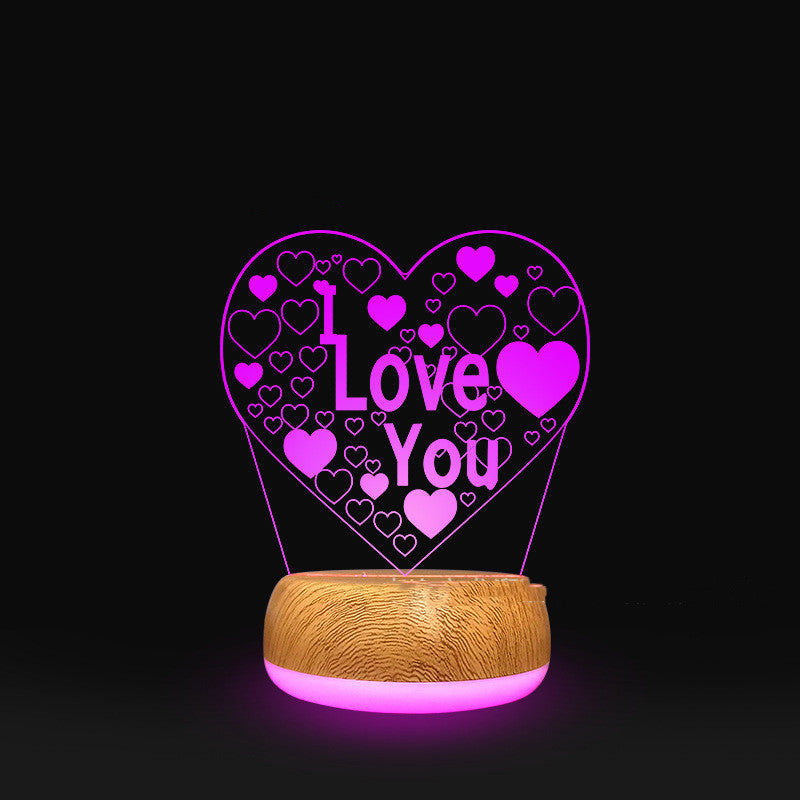 3D Lamp Wood Grain Bottom Glow Colorful Touch Remote Control - One Red Hill
