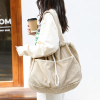 Ins Corduroy Shoulder Bags Drawstring Multi-pocket Handbag Women Underarm Bags - One Red Hill
