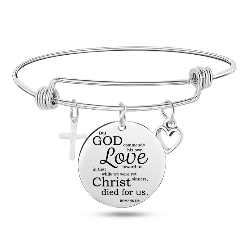 Jesus Christian Bible Scripture Stainless Steel Bangle Bracelet - One Red Hill