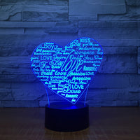 Creative 3D Graffiti Love Smart Remote Control Night Light - One Red Hill