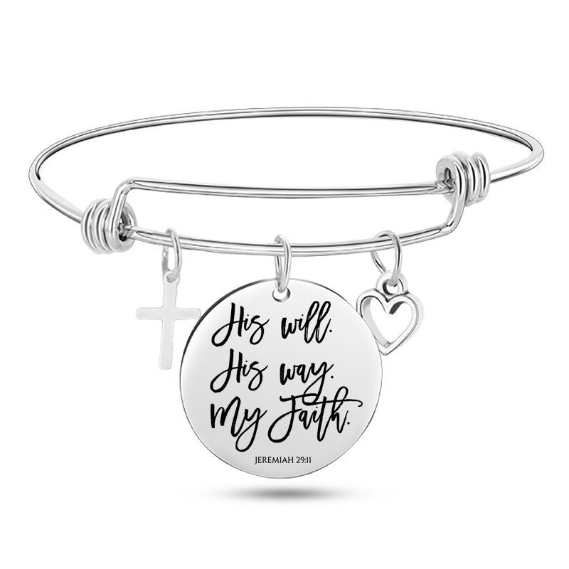 Jesus Christian Bible Scripture Stainless Steel Bangle Bracelet - One Red Hill