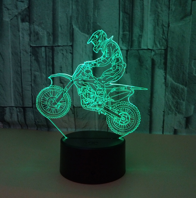 New style motorcycle 3D lamp seven color visual stereoscopic lamp LED gradual change touch remote control visual lamp 3D desk lamp - One Red Hill