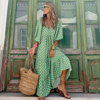 Vintage Printed Bohemian Dress Elegant Ladies Casual Loose