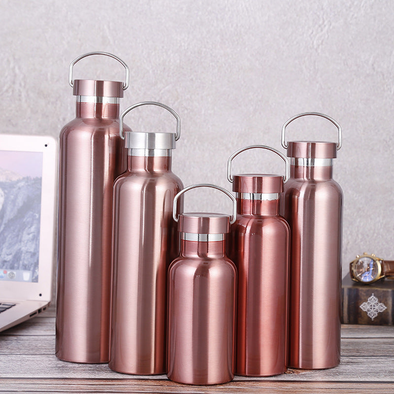 Large-capacity Sports Bottle With All-steel Lid 304 Rose Gold Stainless Steel Vacuum Flask