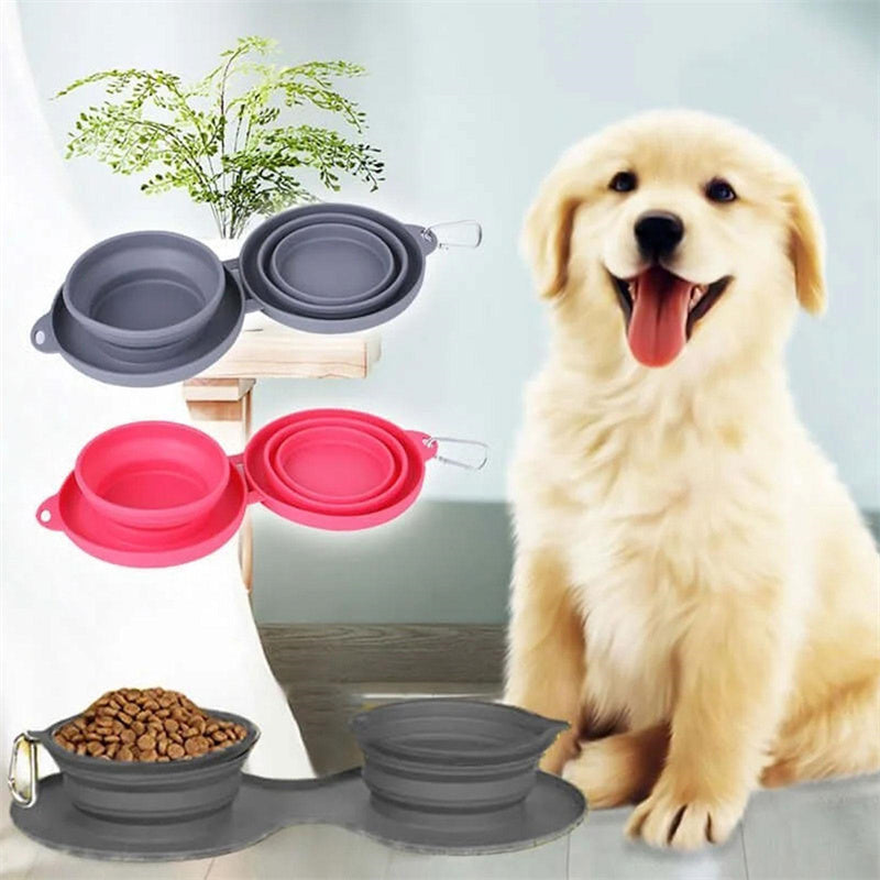 Rubber Foldable Double Bowl Pet Feeding Bowl Pets Supplies Dog Cat Bowls - One Red Hill